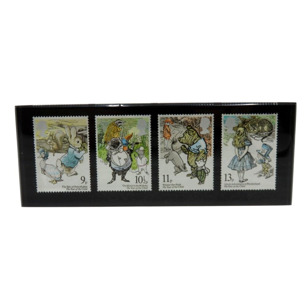 Paper Weight Year of the Child 1979 Stamps Clear and Black Vintage